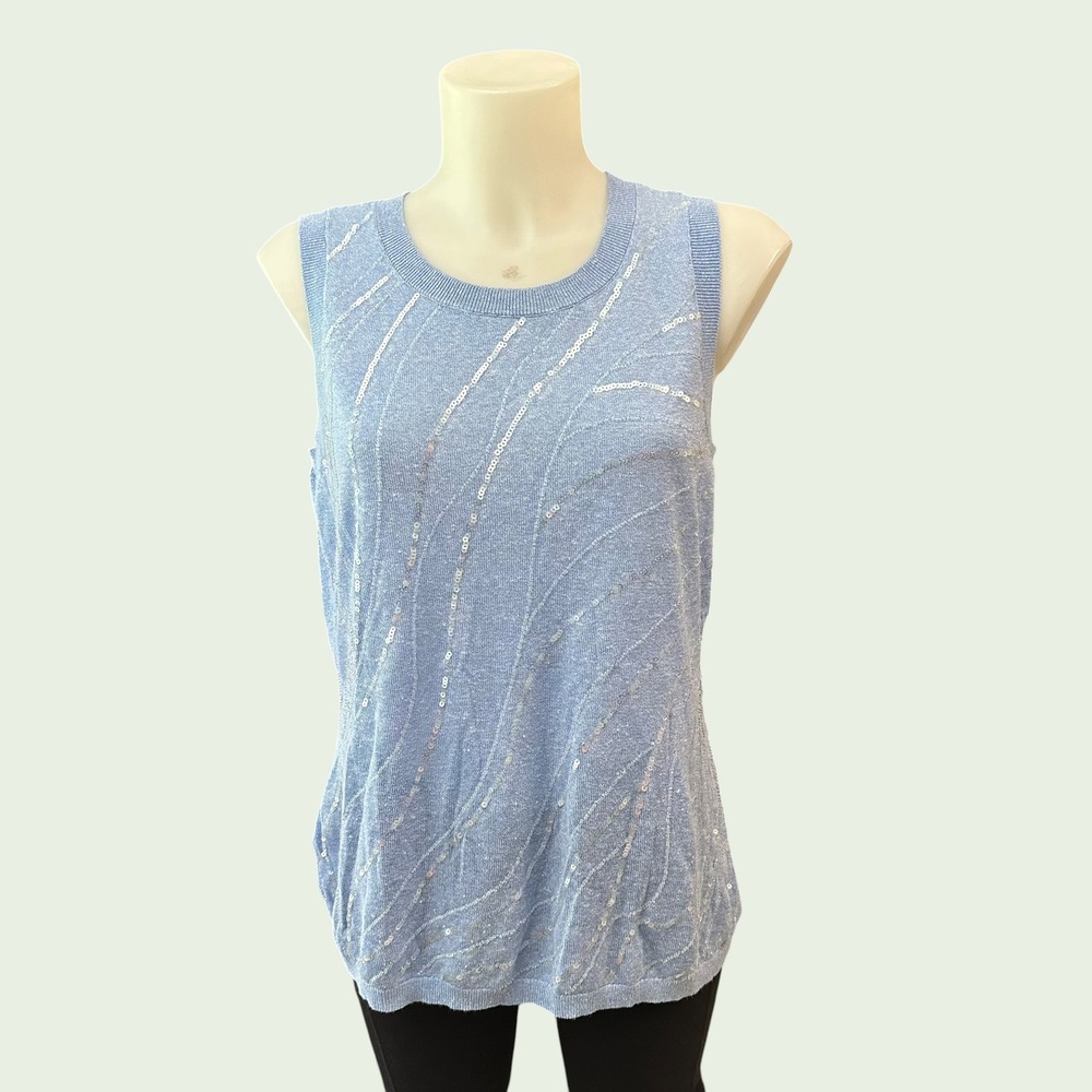 Tommy Bahama Womens Sequinned Linen Blend Sleeveless Sweater Tank Blue sz M